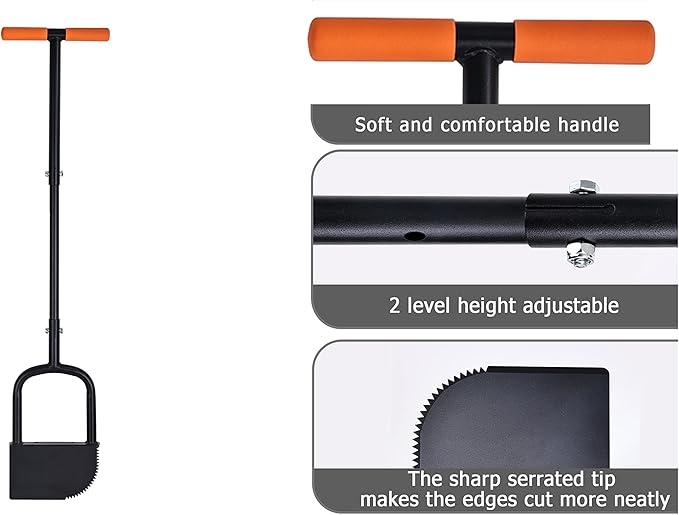 BARAYSTUS Height Adjustable Garden Edger Tool, Hand Steel Edger, Half Moon Lawn Edger, Saw-Tooth with Very Sharp Blade Manual Edger