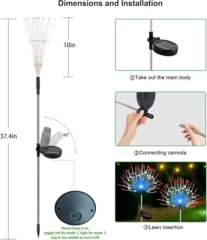 Slyuexu Solar Garden Lights Outdoor Waterproof, 2 Pack 120 LED Solar Firework Lights Decorative Garden Décor Outside for Flowerbed Pathway Party Christmas Decoration, Multicolor