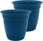 The HC Companies 16 Inch Eclipse Round Planter Pots with Drainage Holes & Attached Saucer, Lightweight UV-Resistant Plastic Indoor Outdoor Planters, 2-Pack Flower Pots for Garden & Home Decor, Peacock