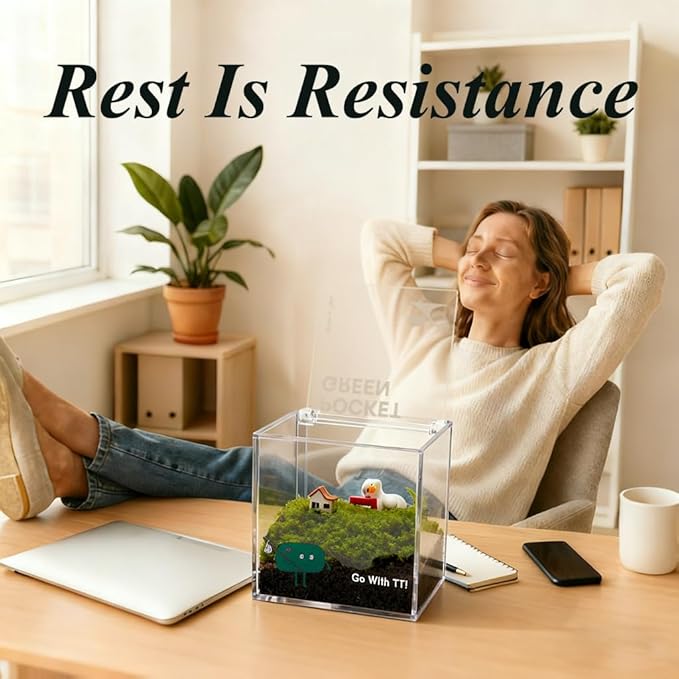 DIY Moss Terrarium Kit, 4 * 4 * 4 inch Acrylic Cube Mini Garden with Live Star Moss, Soil, Chill Duck-Craft Kit for Adults and Teens, Relaxing Desk Decor & Unique Gift for Home or Office