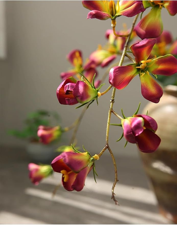 Artificial Flower Decoration Orchid Realistic high-end Bionic Flower Living Room Artificial Flower Living Room TV Cabinet Decoration Ornament Retro Fake Flowers (Red 3 Stick)