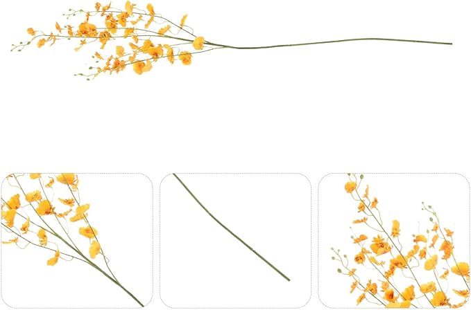 Uonlytech Artificial Oncidium Orchid Fake Flower Stem Orange Silk Simulation DIY Home Vase Decoration for Living Room Table Party Festive Adornment