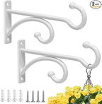 pickpiff 6-Inch Planter Hooks for Hanging Plants - Plant Hanger Hook Indoor Outdoor, Plant Wall Hooks, Brackets for Hanging Plants, Baskets, Wind Chime, Bird Feeder, Bird House (White, Metal, 2 Pack)