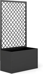 kinbor Planter with Trellis - Metal Planter Boxes Outdoor, Raised Garden Bed with Lattice Trellis for Climbing Plants, Black Flower Boxes Outdoor