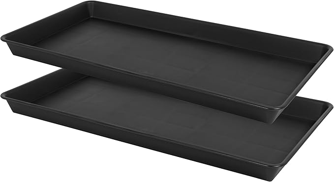 VUWEZ 2 Pack Plant Growing Nursery 1020 Trays, Plant Saucer Tray, Heavy Sturdy Seed Starting Trays, Plant Saucer for Indoors No Holes, Seed Starter Growing Tray (22"x11.2", Black)