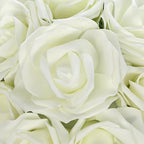 Hollyone 2Pcs White Roses Artificial Flowers in Vase Small Silk Fake Rose Bouquet Flowers Floral Arrangements with Glass Vase with Faux Water for Home Bathroom Office Table Centerpiece Decorations