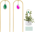2PCS Small Gold Trellis for Climbing Plants Indoor, Mini Metal Houseplant Climber Support for Potted Plants, Boho Decorative Pot Lattice with Agate for Hoya, Pothos, Ivy, Philodendron
