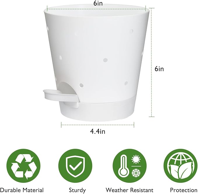 Vanslogreen Orchid Pots with Holes, 6 Inch Self Watering Orchid Pot 2 Pack Plastic Plant Pots for Orchid, Flower (White)