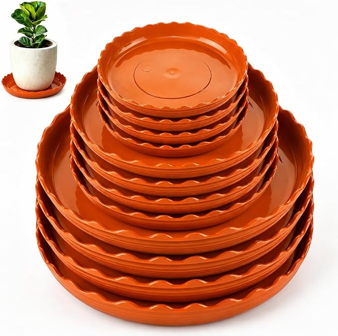 12 Packs Terracotta Wave Plant Saucer - Plastic Flower Pot Drip Trays/Durable Heavy Duty Red Plant Tray for Indoor and Out Door Plant(6/8/10 inch)