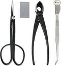 Wazakura 4PCS Bonsai Essential Tool Kit MADE IN JAPAN, Yasugi Steel Twig Bonsai Scissors + Concave Branch Cutter 8in (200mm) + Stainless Tweezers + Sap Eraser Set