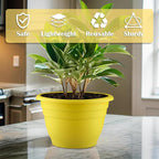 3 Pack 11 Inch Plant Pots for Indoor Outdoor,Plastic Floor Planters with Drainage Holes,Lightweight Flower Pots for Home,Patio & Garden(Yellow)