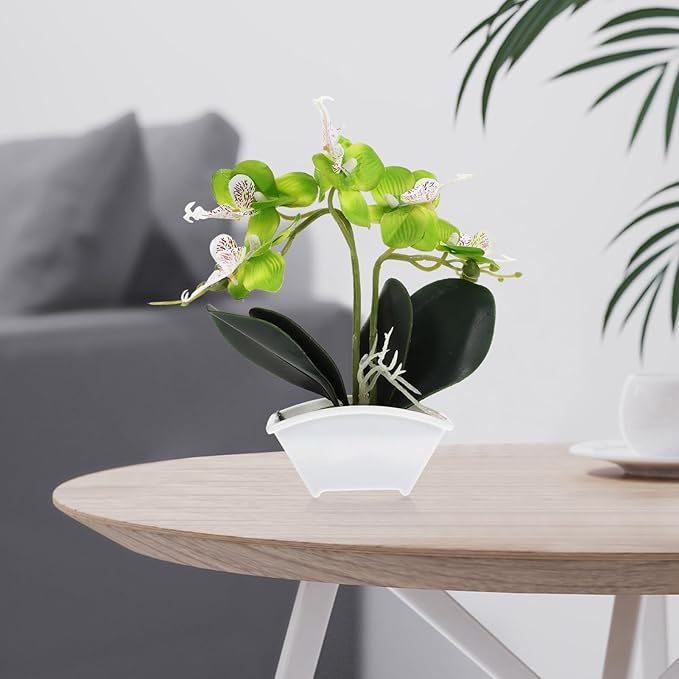 POPETPOP Artificial Orchid Flowers Mini Potted: Artificial Orchid in Pot Faux Orchid in Ceramic Vase Fake Flowers Arrangement Centerpiece Table Decorations for Home Office Green