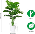 SAJANDAS Set of 2 Artificial Monstera Deliciosa Plants in Pots, Fake Tropical Palm Tree with Greenery Leaves Stems, 28 Inch Artificial Cheese Plant for Home Bathroom, Office, Windowsill Decor