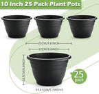 25 Pack 10 Inch Plant Pots with Drainage Holes,Black Plastic Flower Pots for Indoor & Outdoor Plants,Durable Lightweight Planters for Flowers,Herbs & Gardening