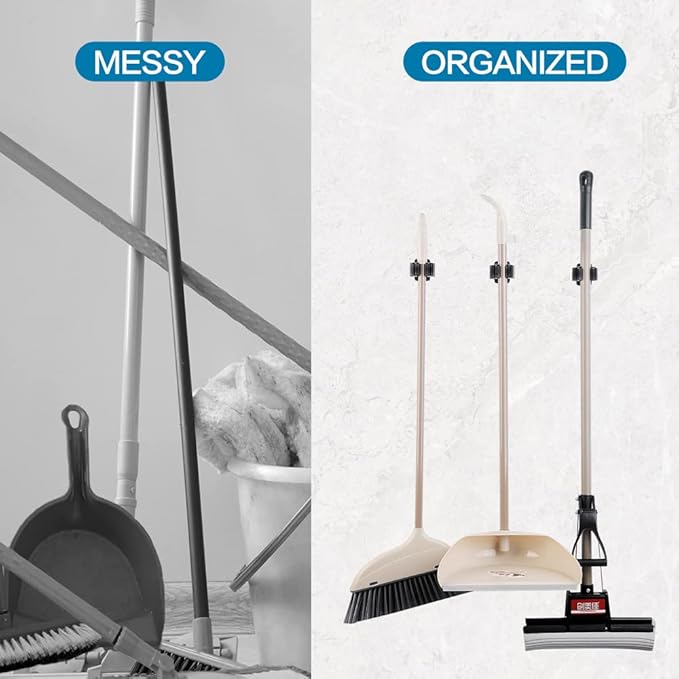 JAMEND CLXP 24 PCS Broom and Mop Holder, Heavy Duty Garden Tool Organizer Rack Rake and Shovel Handle, Stainless Steel Mop Hanger. Wall Mounted Utility Rack with Screws, Silver.