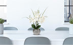 Briful Orchids Artificial Flowers, 20'' White Faux Orchid with Silver Vase Fake Phalaenopsis Flowers for Home Table Living Room Office Kitchen Decor