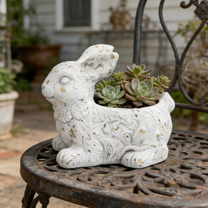 Vintage Cement Animal Planter Pots,Cement Succulent Planter,Indoor & Outdoor Garden Decor Rustic Shabby Flower Plants for Home,Patio,Balcony(Rabbit)