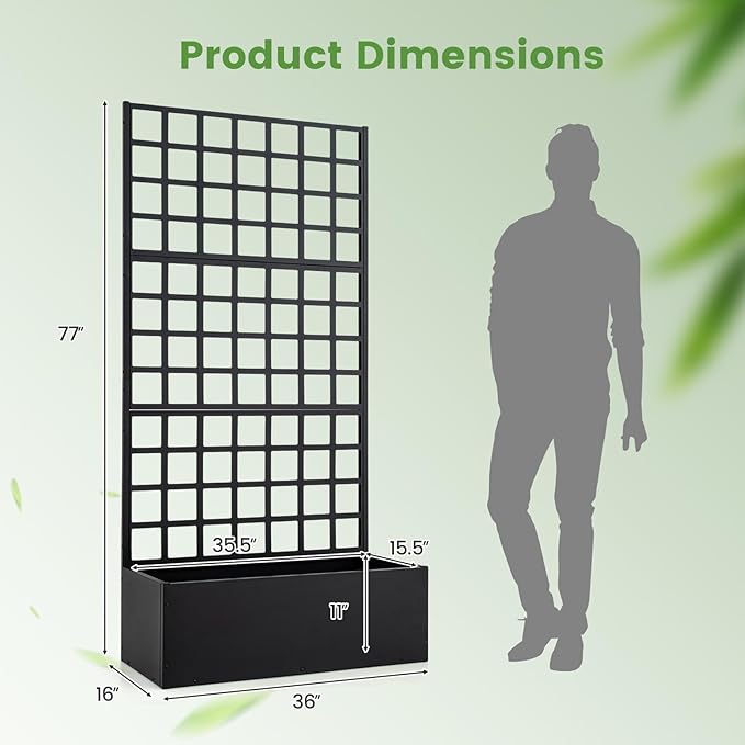 Giantex 2 Pack Metal Raised Garden Bed with Trellis, 36" x 16" x 77" Galvanized Planter Box w/Drainage Holes for Climbing Plants Vegetables Flowers, Outdoor Privacy Screen for Patio Backyard Balcony