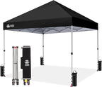 CROWN SHADES 8x8 Pop Up Canopy, Patented Center Lock One Push Instant Popup Outdoor Canopy Tent, Newly Designed Storage Bag, 8 Stakes, 4 Ropes, Silver-Coated Black