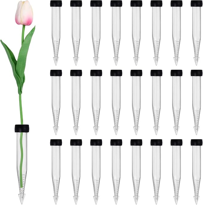 MECCANIXITY 35 Pcs Floral Water Tubes, 4" Transparent Flower Water Tubes Floral Vials with Rubber Caps for Fresh Flowers Arrangement Decor Milkweed Cutting Florist Supplies, Black/Transparent