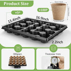 RooTrimmer 3.15 Inch Peat Pots 100 Pcs with 20 Cell Seedling Trays 5 Pcs, Biodegradable Seed Starter Pots with Drainage, Reusable Nursery Tray for Seed Starting Indoor Gardening Propagation Kit 5 Sets