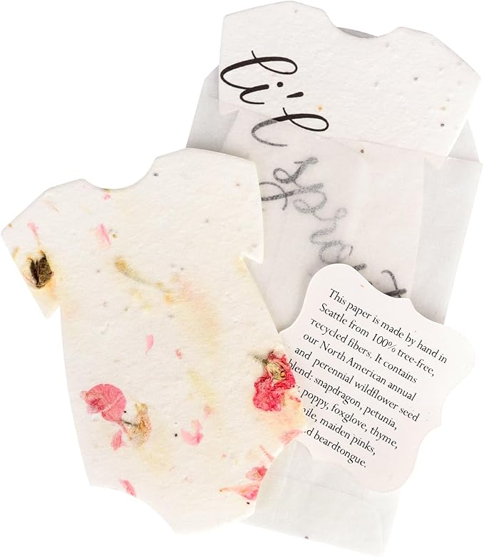 Set of 24 Onesie Seed Paper – Writable & Plantable Wildflower with Envelopes & Planting Guides, Mom's Gift for Mother’s Day, Use for Wedding, Baby Shower, Party Favors & Easter Decorations