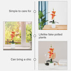 2pcs Artificial Butterfly Orchid Bonsai Faux Potted Flower Orange Tone Indoor Décor Tabletop Ornaments for Living Room and Office