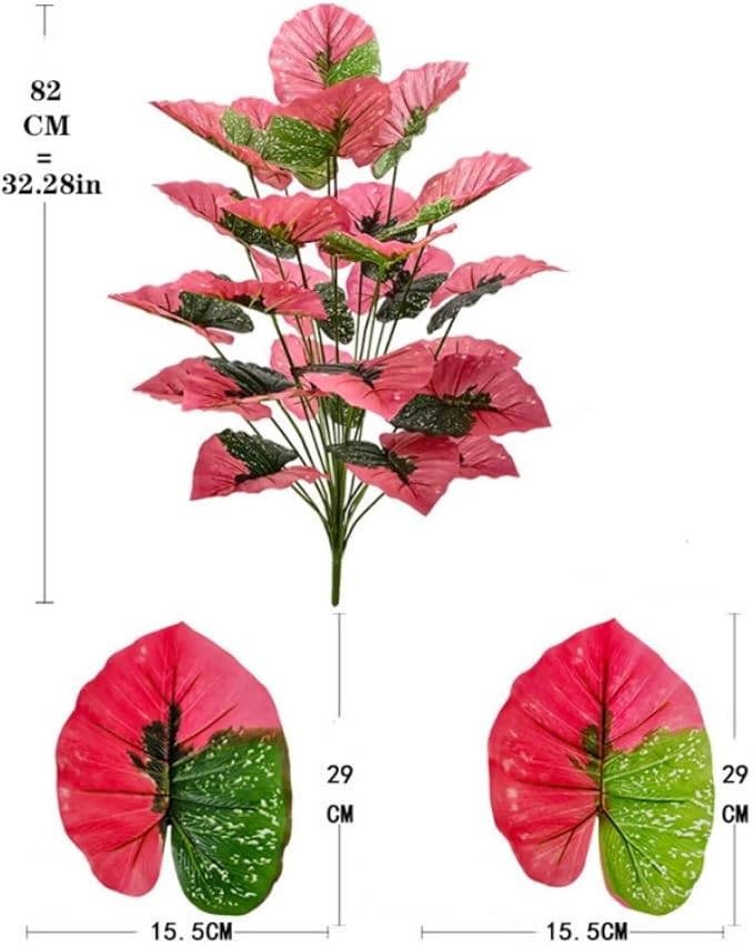 Artificial Caladium Plant with Red and Green Leaves, Red Leaf Artificial Plants Decoration Simulated Bonsai Potted Decor Home Room Party Wedding Office Floor(Rosered(No Flowerpot), 85cm)