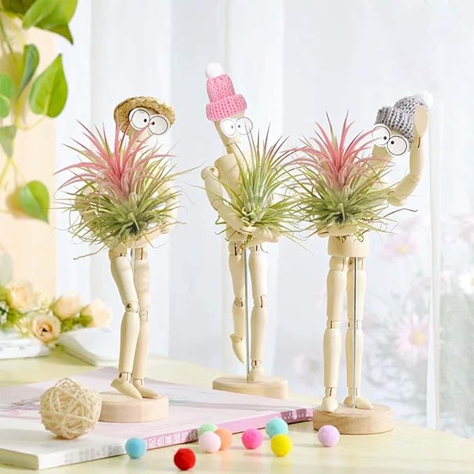 Melphoe 3 Pack Air Plant Holder Wooden Jointed Mannequin Tabletop Flexible Shape Adjustable Pose & DIY Accessories Decor Planter Tillandsia Air Fern Display Stand for Home, Office 3pack