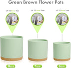8/7/6 inch Plant Pots, 3 Pack Cylinder Flower Pots for Outdoor Indoor Plants, Decorative Plastic Planters with Drainage Holes and Saucers for Garden House Plants, Green with Brown