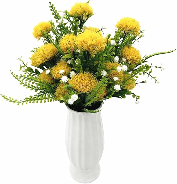 Artificial Dandelion Flowers Fake Plants Plastic Greenery Simulated Faux Flower for Outdoor Indoor Home Decor Garden Bathroom Office Party Wedding Bouquet Vase Planter Filler Decoration Yellow 4 Pack