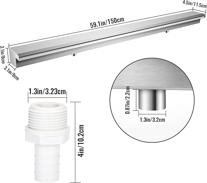 Pool Waterfall Fountains, Stainless Steel Rectangular Pool Waterfall Spillway with Pipe Connector for Indoor/Outdoor Decorative (59.1 Inch)