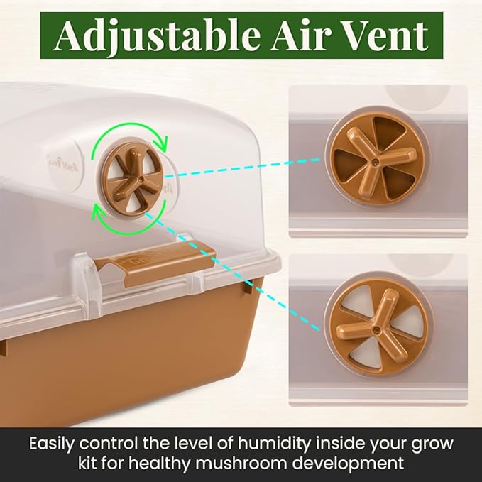 Premium Mushroom Monotub [XLarge, 68Q Grow Kit] Portable and Compact Fruiting Chamber with Filter Discs, Liner and Adjustable Air Vents, 22.8 x 15.7” x 12”, Brown