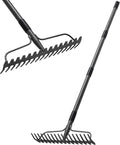 Bow Rake,Thatch Rakes for Lawns, Heavy Duty Metal Garden Rake with 17 Prongs, Adjustable Yard Rock Rake for Gardening Loosening Soil, Long Handle 60 Inches