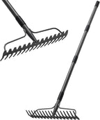 Bow Rake,Thatch Rakes for Lawns, Heavy Duty Metal Garden Rake with 17 Prongs, Adjustable Yard Rock Rake for Gardening Loosening Soil, Long Handle 60 Inches