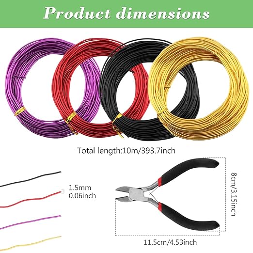4 Roll Bonsai Wire,with Hand Plier Aluminum Bonsais Training Wire Anodized Aluminum Bonsai Wire Tools for Fine Trunk & Branch Control(Size:4 Roll)