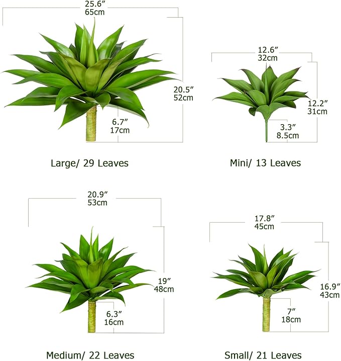 Artificial Plant Artificial Agave Plants,2PCS Faux Plants for Outdoors Artificial Plant Outdoor Large UV Resistant Fake Agave Planters for Indoor and Outdoor Decorating Outdoors Plants 22"