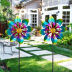 VEWOGARDEN 2 Pack Wind Spinners Outdoor, Metal Wind Spinner with Flower Design for Yard Garden Lawn Decorations, Colorful