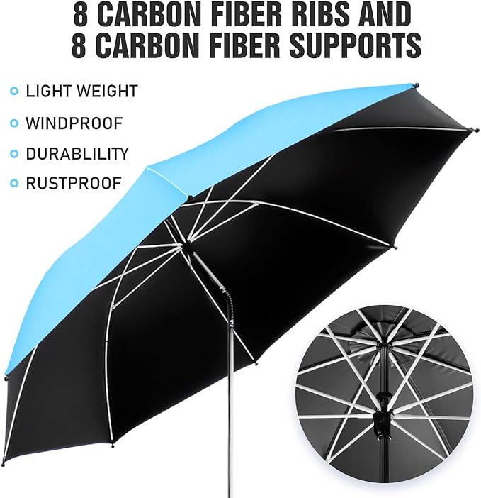 2 PACK Beach Umbrella with Clamp, 360 ° Adjustable Umbrellas for Chair, UPF50+ Umbrella for Beach Chair, Patio Chair, Wheelchair, Camping Chair, Golf Carts (Chair Not Included)