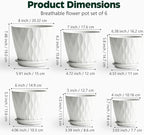 Plant Pots, Self Watering Planters with Drainage Holes and Trays, Flower Pots for Indoor Outdoor - 6 Pack(4/5/6/6.5/7/8 Inch) (White)