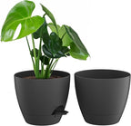 ZMTECH 10 Inch Plant Pots Set of 2 Planters for Indoor Plants Self Watering Pots Flower Pots with Drainage Holes and Saucer for Outdoor Plants(Black)