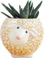 DIYOMR Cute Animal Ceramics Planter Small Succulent Pot Cartoon Shaped Plant Pot for Mini Plants Flower Cactus, Smooth Shiny Ceramic - Plants Not Included (Sheep)
