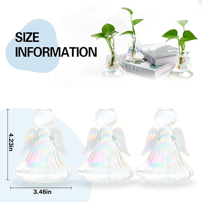 XXXFLOWER Plant Propagation Station,Angel Glass Terrarium Plant Starter Vases for Plant Cuttings Set of 3 Flower Vase for Hydroponics Plants Gifts for Plant Lovers Office Desk Decor