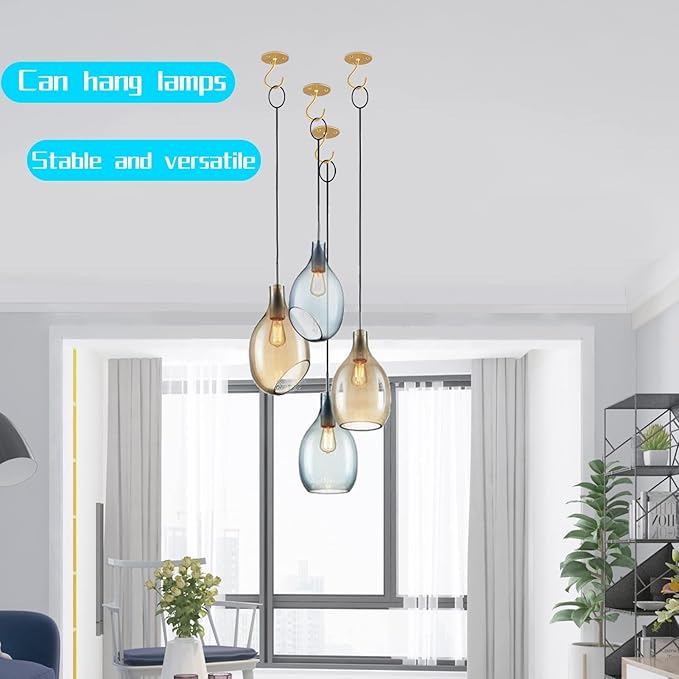 Ceiling Hooks for Hanging Plants-Metal Heavy Duty Wall Mounted Hangers for Hanging Bird Feeders, Planters, Wind Chimes, Include Professional Drywall Anchors (5 Pack) (Bright Gold)