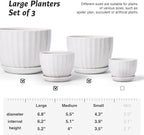 STHIE 4/5/6 Inches Ceramic Plant Pots with Drainage Holes and Saucers, Round Flower Pots for Indoor Plant, Modern Flower Planters Set of 3 (White-Big Size)