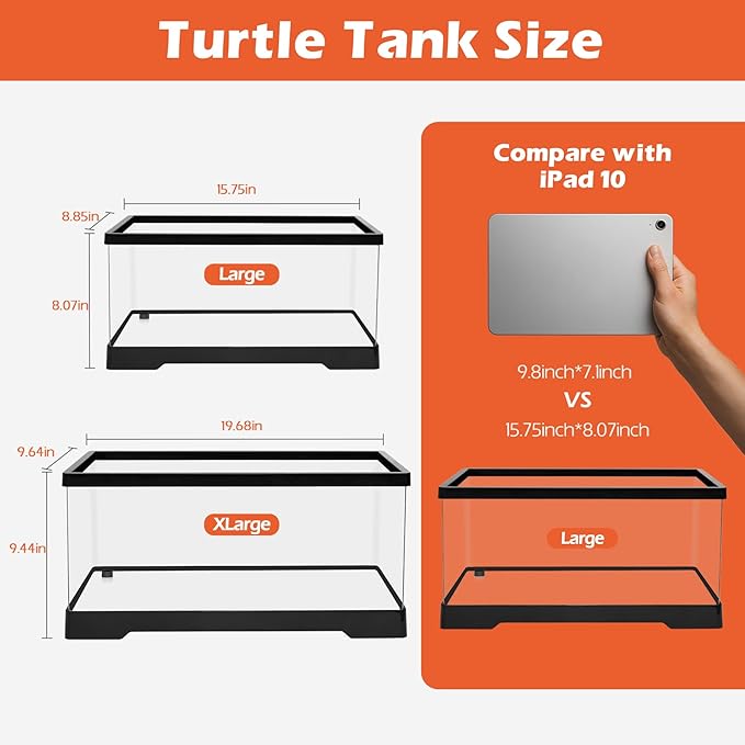 AZV XLarge Turtle Tank Kit,All in One Indoor PC Aquarium,Red Eared Slider Aquatic for Tortoise,Fishes and Amphibians,Include Basking Platform*1,Filter*1,Filter Plates*2,Plants*2,Lamp*1,Bulb*1,Stone*1