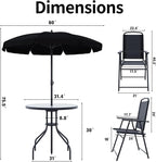 TAVATA Patio Dining Set with Umbrella, Patio Table and Chairs Set with Round Glass Table, 4 Folding Chairs, 6 Piece Outdoor Furniture Sets for Garden, Lawn, Backyard, Deck (Black)