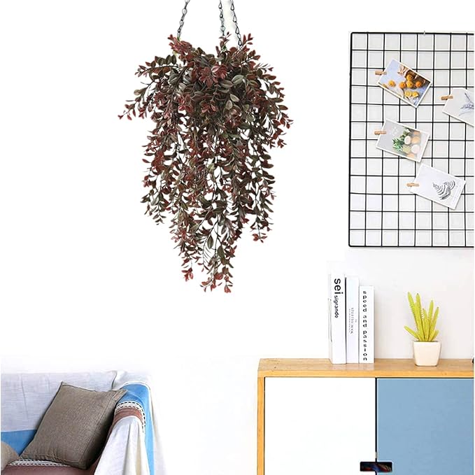 PASYOU Artificial Hanging Vine Plants, Fake Foliage Ivy Plant Plastic Leaves Vines UV Resistant Greenery Faux Flowers Decor Home Indoor Outdoor Garden Door Wall Wedding Party Decoration Red 4 Pack