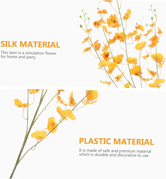 Cabilock Imitation Oncidium Orchid Artificial Flower Single Stem Orange Simulation Flower Decor for DIY Adornment Photography Props Home Bedroom Living Room Decoration