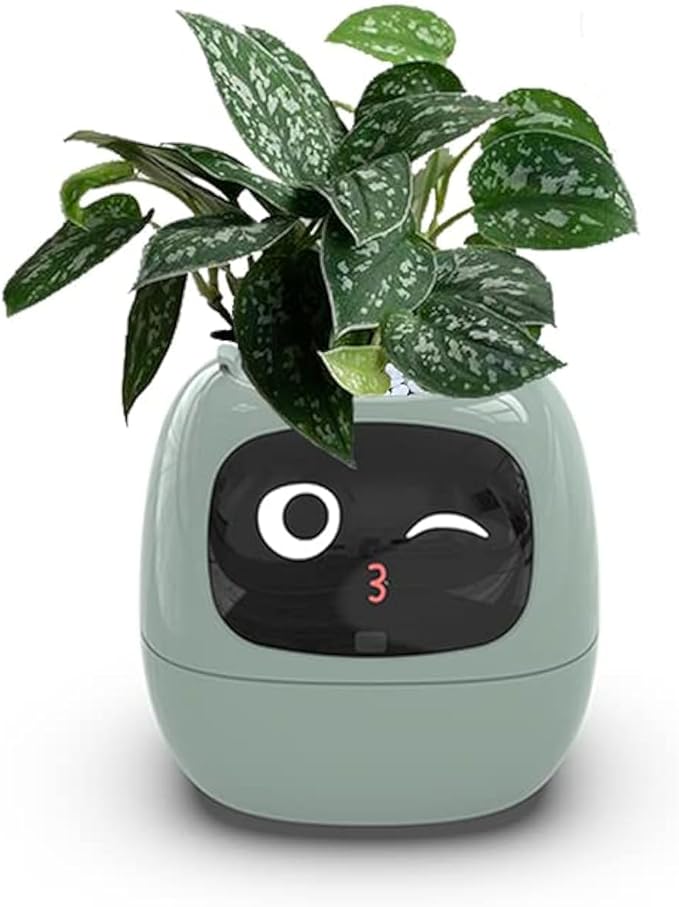 Smart Flowerpots,Smart Pet Planter,Ai Planter,Intelligent Flowerpots,Multiple Expressions,7 Smart Sensors, And Ai Chips Make Raising Plants Easy And Fun For Living Room,Desk,Plant-free (Green)